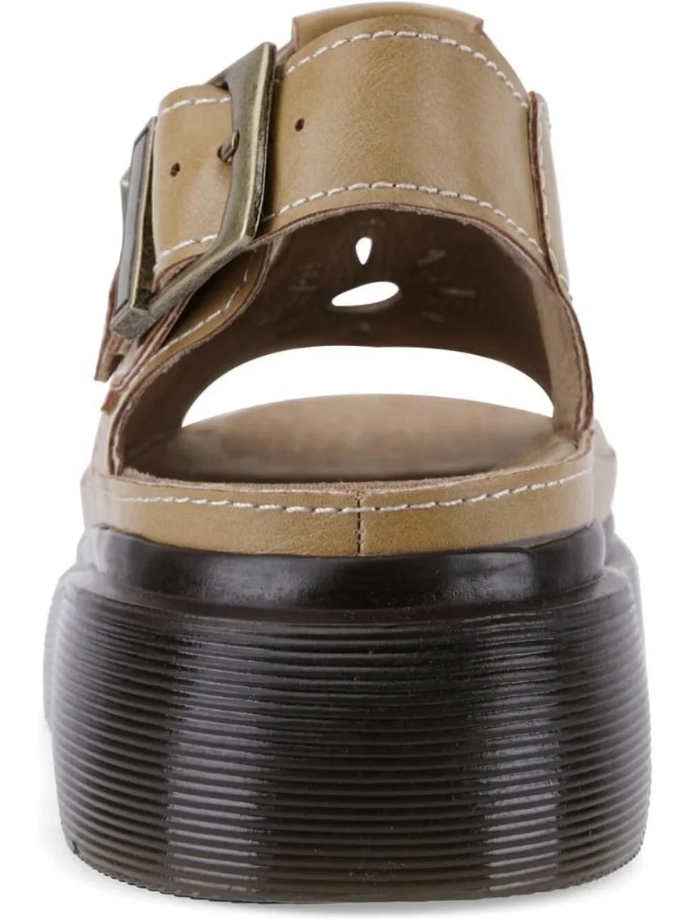 Women's Khaki Flat Open Toe Flower Decoration Fisherman Platform Sandal Shoes
